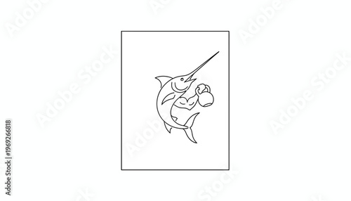 Marlin with Biceps Lifting Dumbbell, Muscular Fish, Fitness, Strength, Gym, Workout