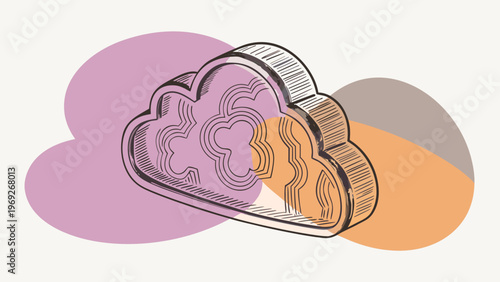 Isometric cloud icon with internal abstract patterns represents modern cloud computing technology.