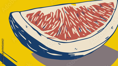 Grapefruit slice illustration with vibrant yellow background.