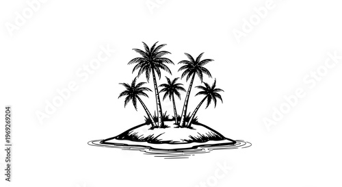 A naive outline sketch vector illustration of a beach summer vacation scene with palm trees