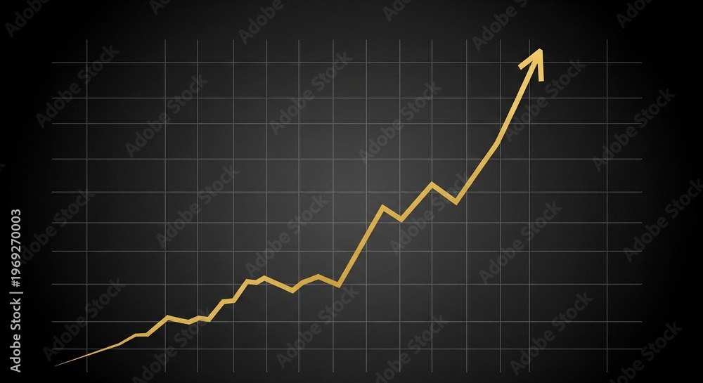 Fototapeta premium Rising Financial Growth Chart Vector Illustration Featuring a Golden Trend Line on a Dark Grid Background for Business Data Analysis and Economic Success Concepts