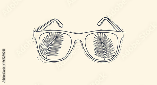 A naive outline sketch vector illustration of sunglasses with palm trees