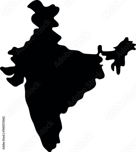 India map silhouette with minimalist black geographic outline and vector illustration
