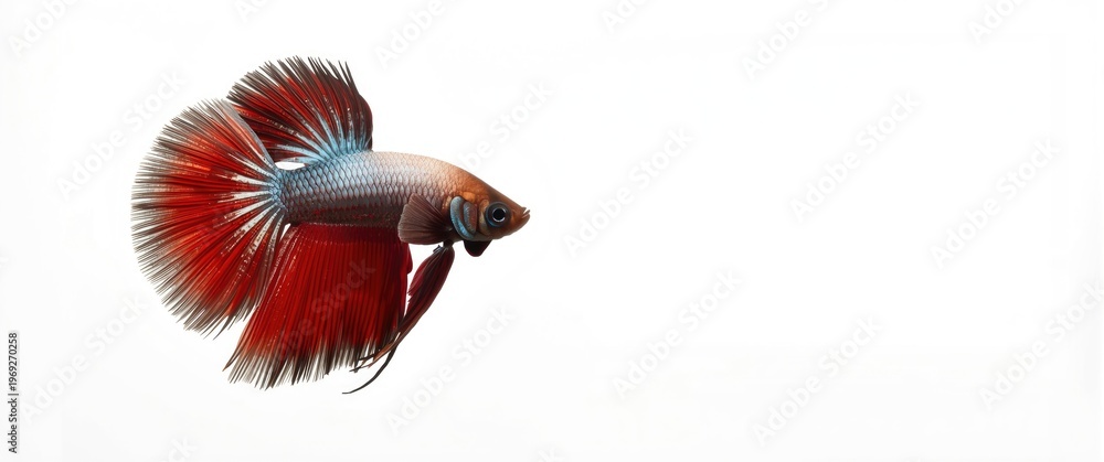 Fototapeta premium Stunning Siamese betta fish captured with clean white photo studio background