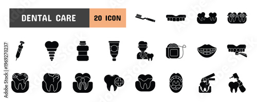 20 Dental Care Glyph Icon Illustration Set