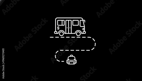School Bus Route with Backpack Icon: Travel and Education Concept