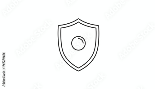 Shield Icon with Circle Inside, Security and Protection Symbol, Minimalist Outline Graphic