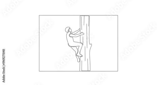 Person Climbing Tree Trunk in Outline Style