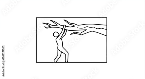 Person struggling to hold up heavy tree branch, concept of burden and responsibility