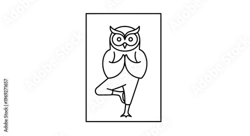 Minimalist Owl Doing Tree Pose Yoga, Zen Meditation, Wellness Concept