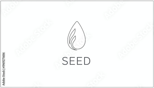 Minimalist Seed Icon with Leaf Symbol, Growth and Nature Concept