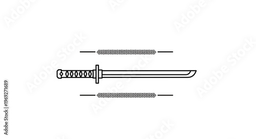 Minimalist Samurai Sword Icon - Japanese Katana Outline Vector Art