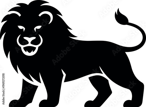 Lion silhouette illustration with mane in minimalist wildlife animal black vector style