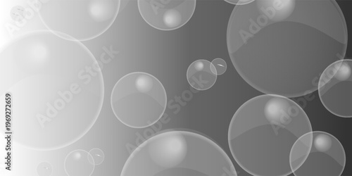 Many bubbles of various sizes on a black and white background. Large and small water bubbles. circle background.