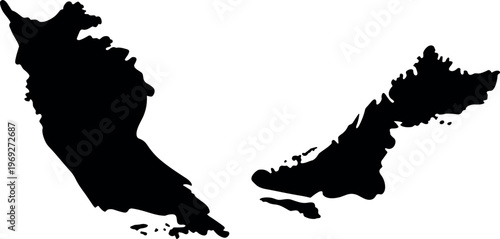 Malaysia map silhouette with peninsula and Borneo regions in minimalist black vector design