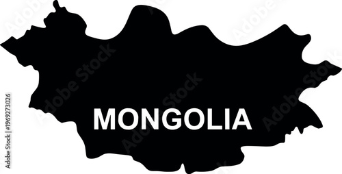 Mongolia map silhouette with country name in minimalist black geographic vector design