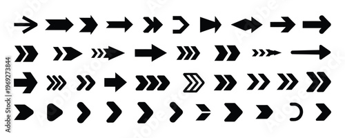 Collection of various black arrows and pointers in different directions and styles for graphic design
