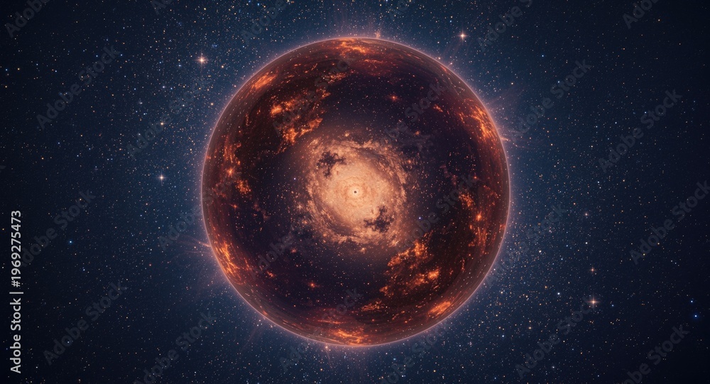 Obraz premium Spherical space map showcasing glowing nebula formations and twinkling stars rendered with HDRI cartoon effects