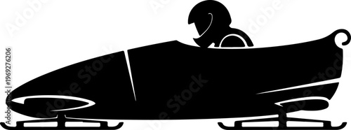 Bobsleigh, racing sled, winter sports, athlete silhouette, black vector icon