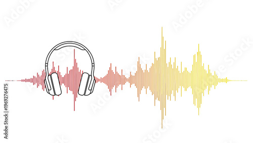 Headphones with Sound Wave Visualization Vector Illustration, Audio Frequency Spectrum Concept for Music Production and Digital Media Design