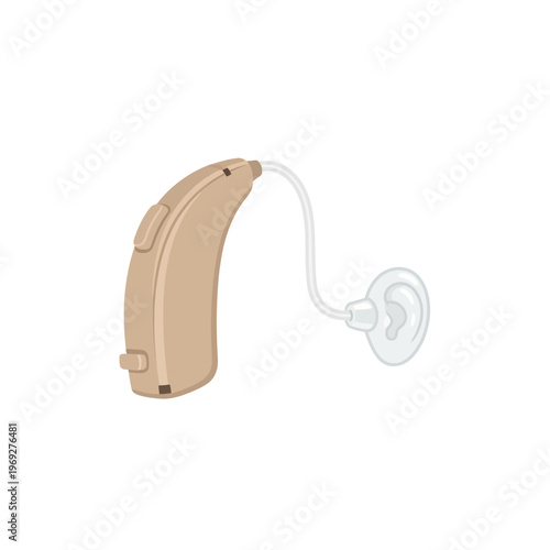 Hearing Aid Vector Illustration, Modern Behind-the-Ear Medical Device for Hearing Impairment, Isolated Flat Style Graphic for Healthcare and Audiology Design