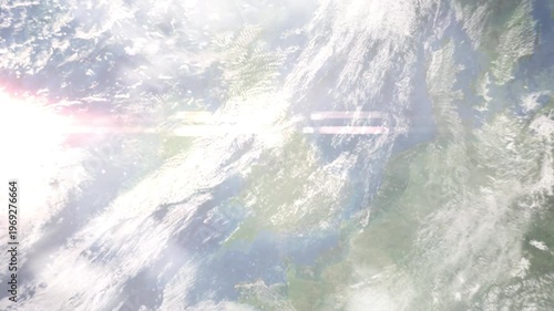 Earth zoom in from space and focus on Rochdale, England, North West England, Great Britain. Background for travel intro or blog. Satellite view. 3D style Animation. Images from NASA.