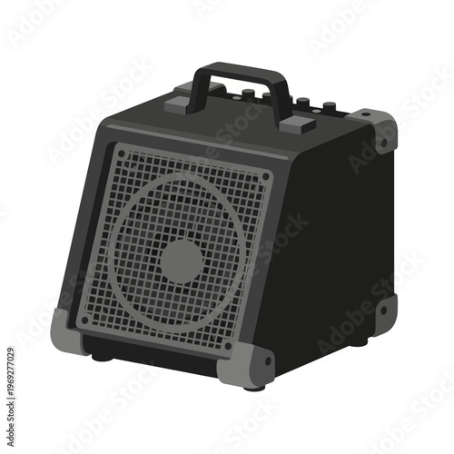 Portable Electric Guitar Amplifier Vector Illustration, Black Music Speaker Equipment for Live Performance and Studio Practice, Flat Design Audio Gear Graphic