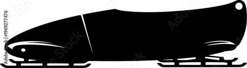 Sleek black bobsleigh, winter sports vehicle, ice racing sled, athletic equipment