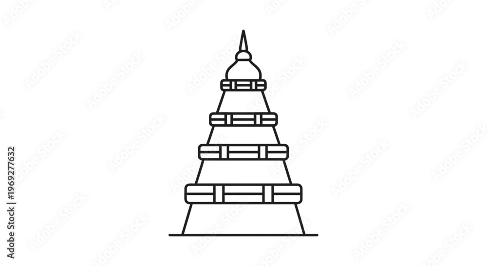 Fototapeta premium Minimalist Line Art of a Pagoda Building