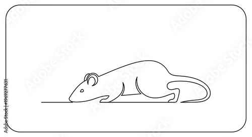 Minimalist Line Art of a Mouse Drinking Water, Simple Rodent Illustration
