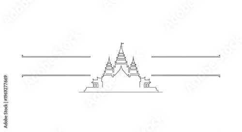 Minimalist Line Art of a Thai Temple with Copy Space