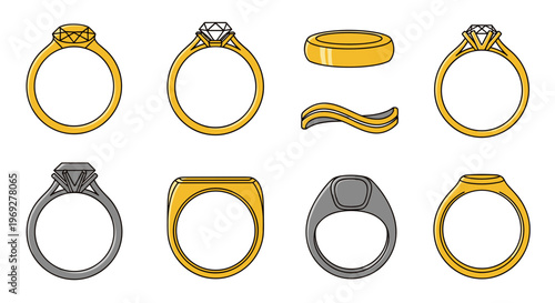 Collection of various ring designs and styles.