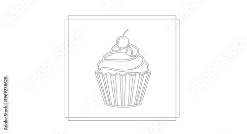 Minimalist Line Art Cupcake with Cherry on Top - Simple Sweet Dessert Icon