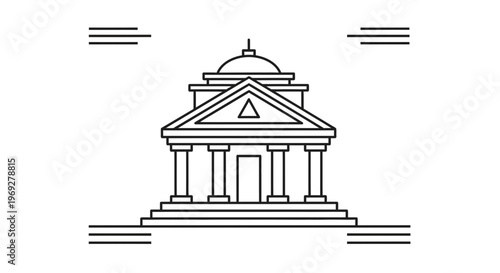 Minimalist Line Art of a Classical Government Building with Columns and Dome