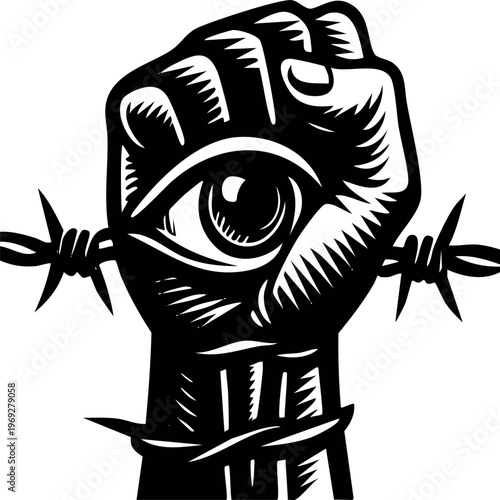 Hand : Black and white cartoon alien monster vector with funny skull and Halloween comic style