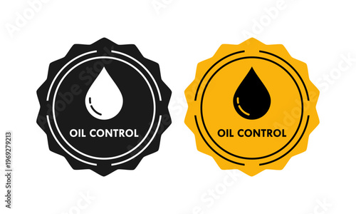 Oil control product label featuring a liquid drop icon in circle stamp style. Professional vector design for skincare, cosmetics, and facial treatment branding