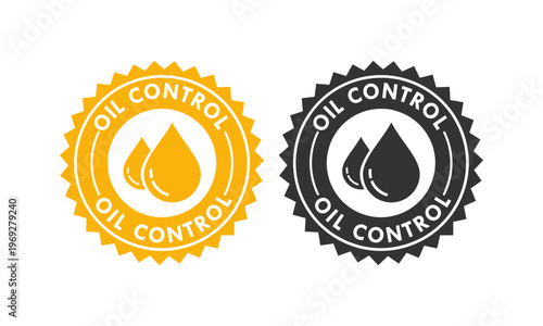 Oil control product label featuring a liquid drop icon in circle stamp style. Professional vector design for skincare, cosmetics, and facial treatment branding