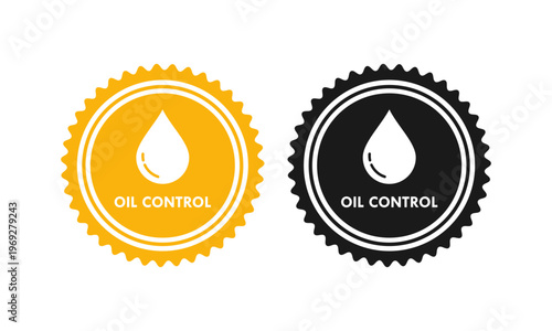 Oil control product label featuring a liquid drop icon in circle stamp style. Professional vector design for skincare, cosmetics, and facial treatment branding