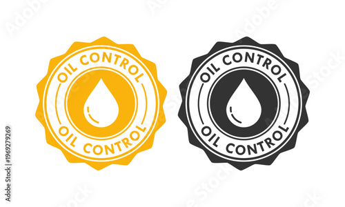 Oil control product label featuring a liquid drop icon in circle stamp style. Professional vector design for skincare, cosmetics, and facial treatment branding