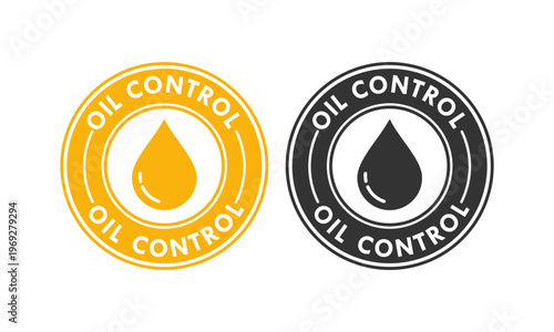 Oil control product label featuring a liquid drop icon in circle stamp style. Professional vector design for skincare, cosmetics, and facial treatment branding