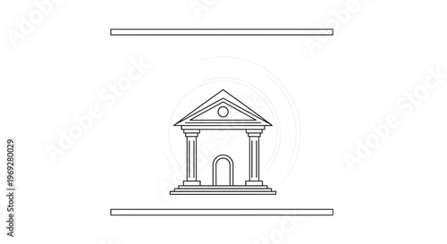 Minimalist Bank Building Outline Icon, Financial Institution Symbol, Vector Illustration