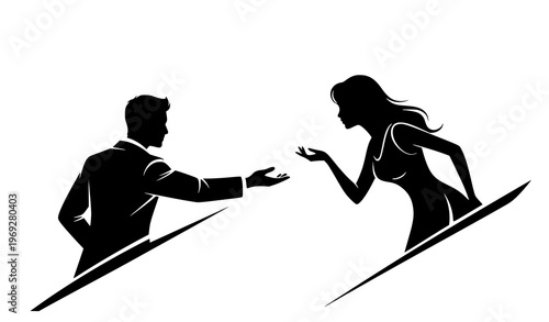 Man and woman interaction silhouette vector illustration isolated on white background relationship concept design