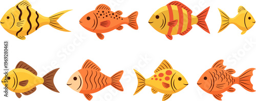 Colorful Tropical Fish Set Collection with Cartoon Marine Sea Life Characters for Aquarium and Ocean Vector Illustration