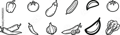Variety of peppers a hand drawn illustration of diverse chili peppers and vegetables in black and white