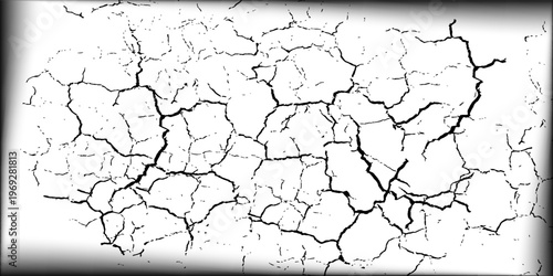 Grunge texture of cracks overlay, stains and old surface. Isolated split and damage fracture illustration. Wall crack with broken texture. Ground earthquake effect. Hole lines on earth and ice
