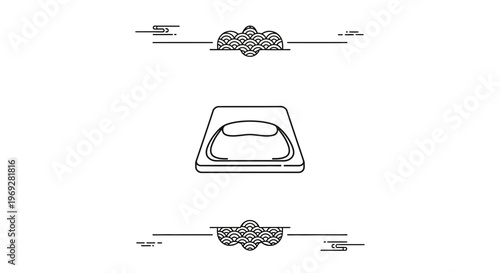 Japanese Traditional Food Design Element: Sushi on Plate with Decorative Borders