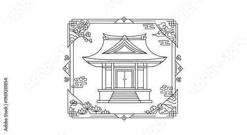 Japanese Temple Outline Icon: Traditional Architecture, Zen Garden Elements, and Cultural Symbolism