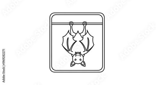 Hanging Bat Icon Outline - Vector Illustration