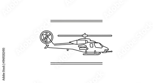 Helicopter Flying in a White Background with Lines