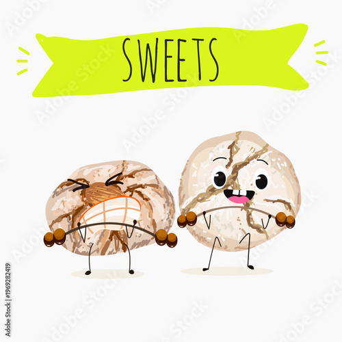 Funny Characters amaretti italy dessert, hand drawn vector illustration.